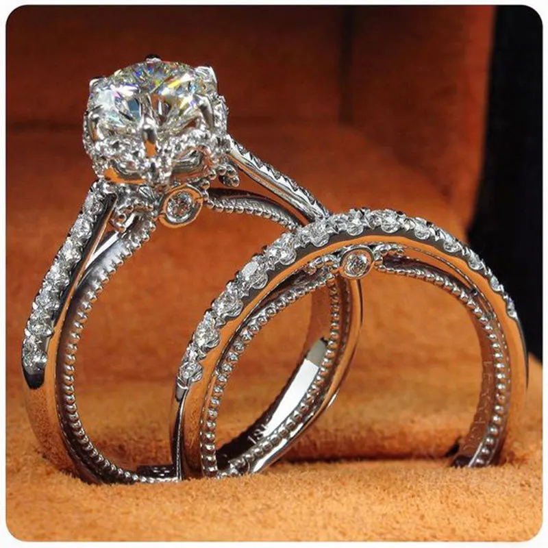 

Vintage Bridal ring sets 925 sterling silver Crystal AAAA cz Lovers Promise Wedding Band Rings for women Fashion Party Jewelry