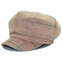 Новая кепка газетчика для женщин девочек клетчатая Элегантная Дамская восьмиугольная шляпа хлопоковый берет Кепка s