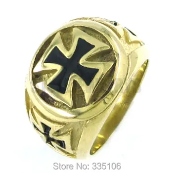 

Free Shipping! Gold Plated Cross Ring Stainless Steel Jewelry Gothic Punk Cross Men Ring SWR0139