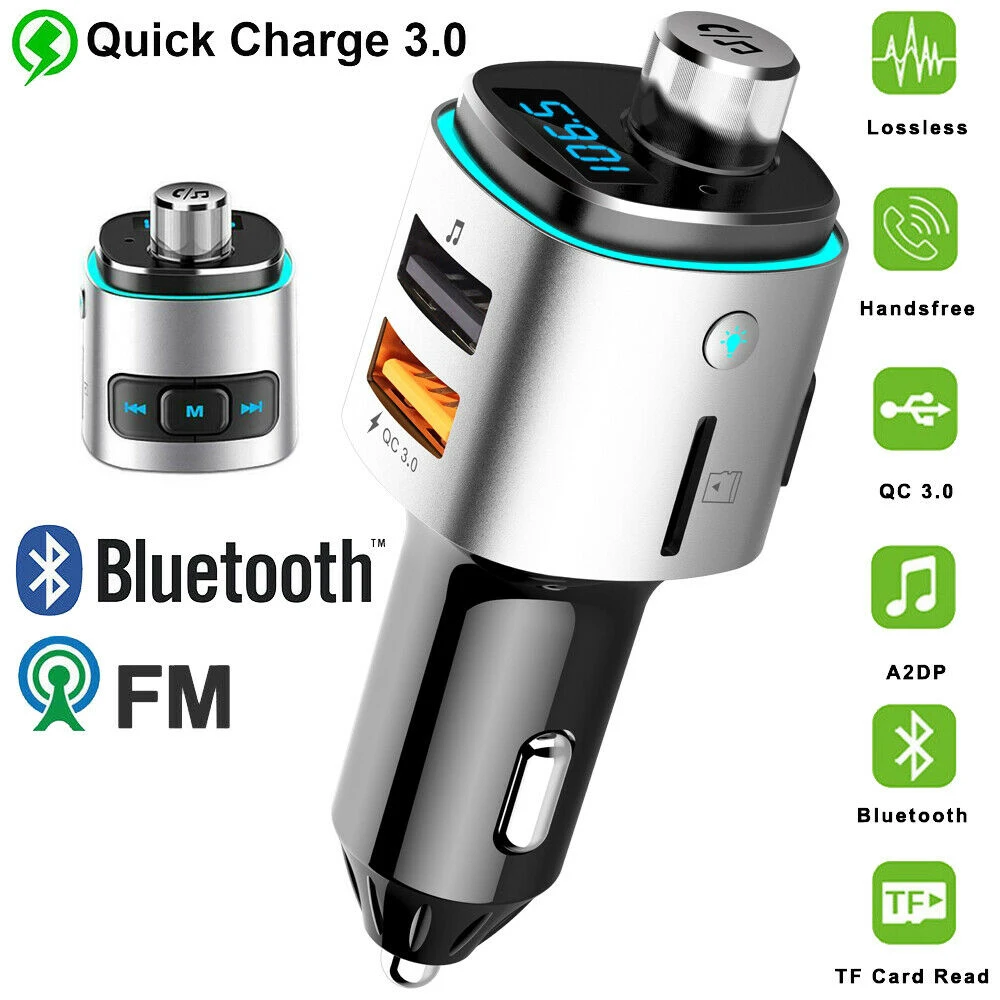 Bluetooth 4.2 Car Kit Handsfree FM Auto Charger Dual USB Charger AUX For iPhone Charger QC3.0 Car MP3 Audio Player Car Kit FM