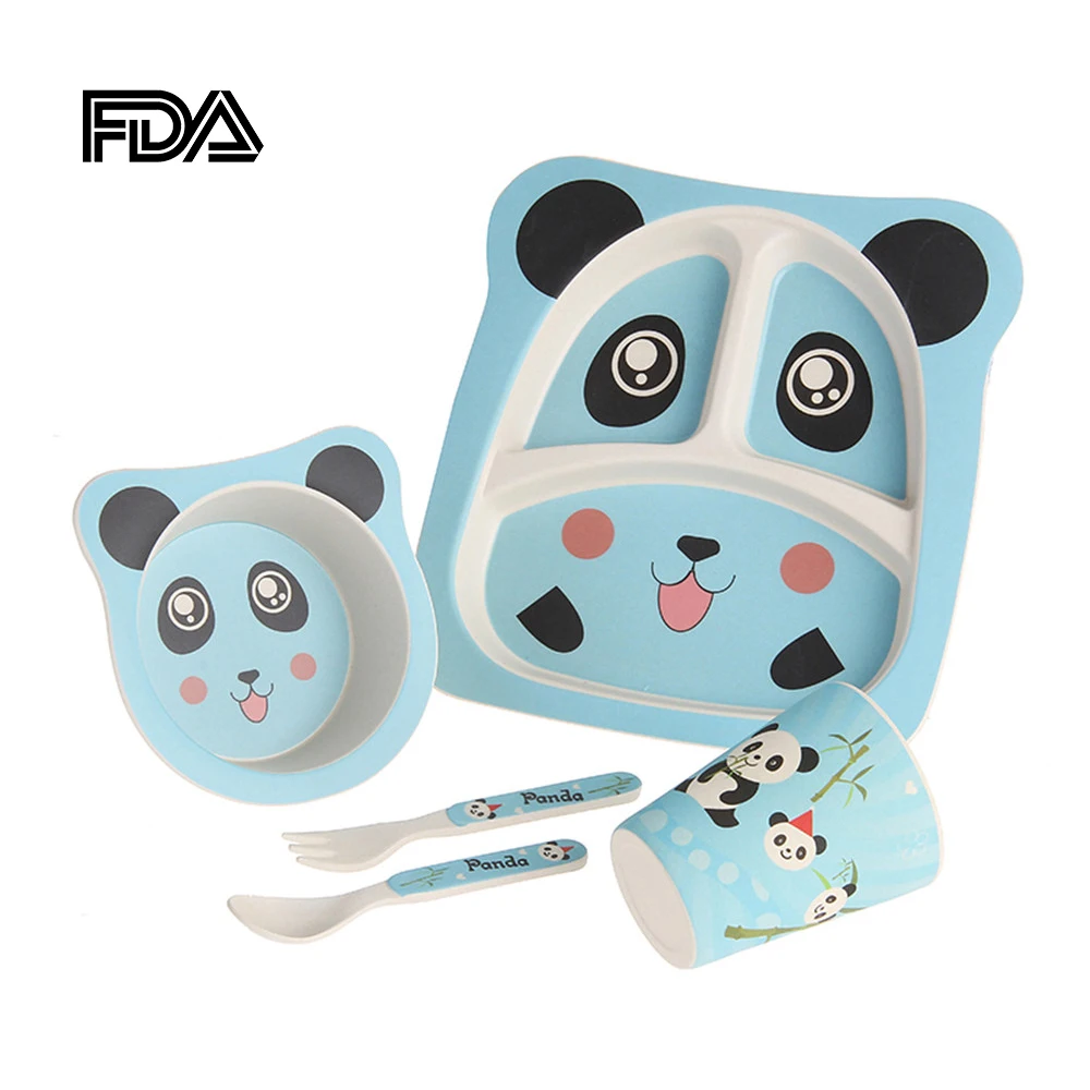 

Child Divided Lattice Food Feeding Tableware Set Bowl Dish Spoon Fork Cup Five-piece Kids Dinnerware Set Lunch Box Suit
