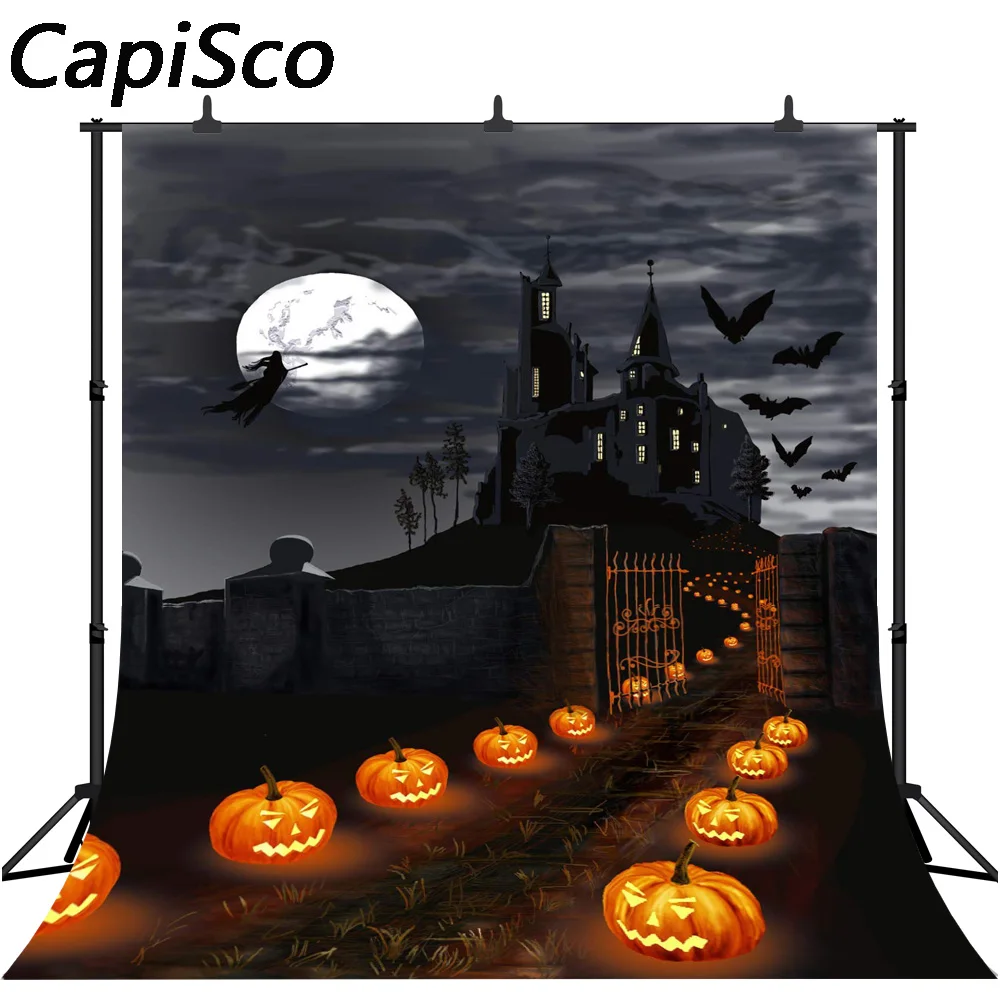 

Capisco photo background Halloween Witch castle horrible night moon pumpkin Photostudio photo backdrops Photo studio photography