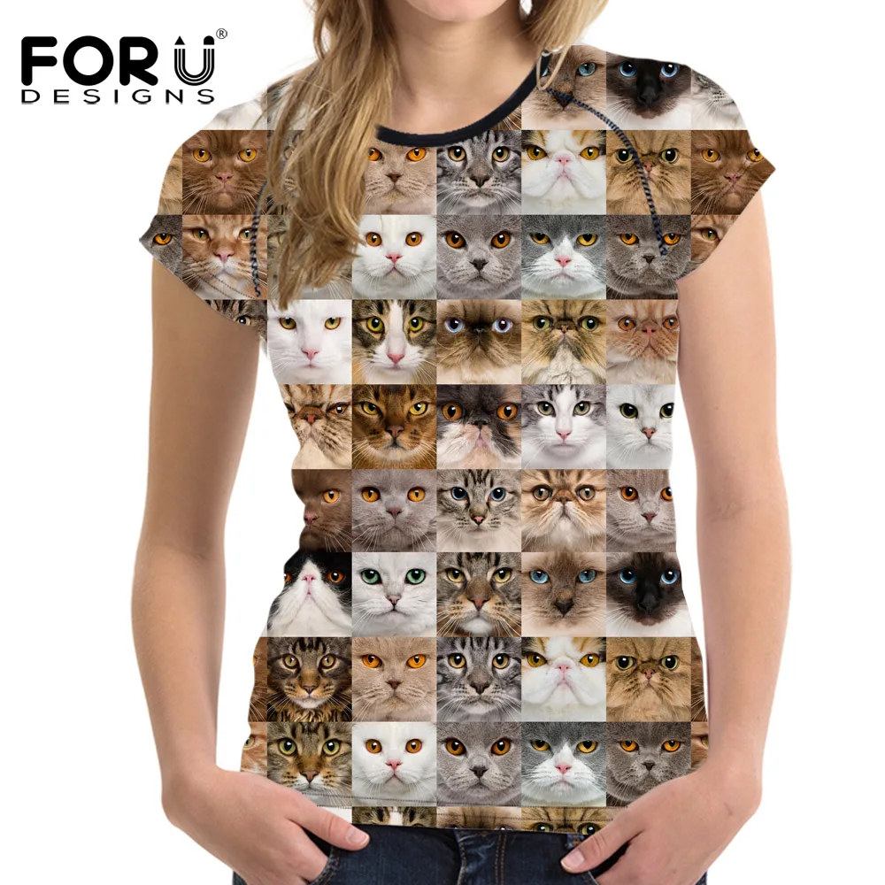 

FORUDESIGNS Animal T-Shirts Women Short Sleeve Cats Dogs Casual Tshirt Female Tees Breathable Ladies Bodybuilding Tees Tops 2017