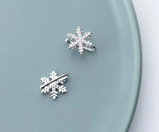 

(13MM*14MM) Real. 925 Sterling Silver Jewelry Clear White CZ Snowflake Clip Earrings (No pierced) GTLE1805