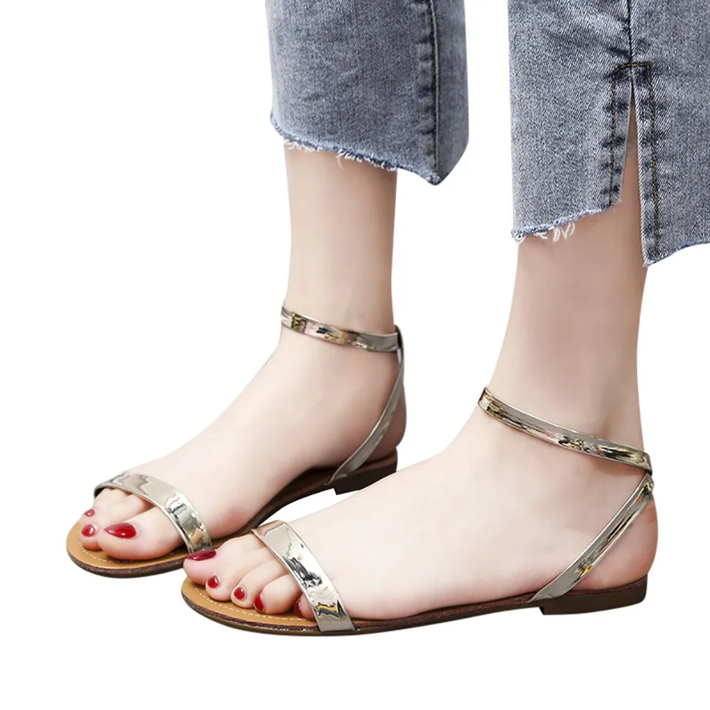 

SAGACE 2019 Summer Women Sandals Simple Solid Color Open Toe Sandals Fashion Rome Style Sandals Casual Beach Sandals May16