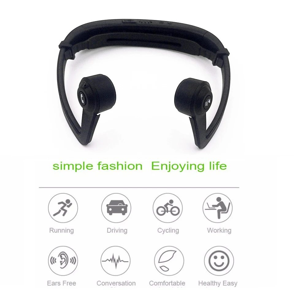 

Bluetooth Headset V9 Ear Hook Bone Conduction Sport Headphone With Mic Adjustable headband For Android IOS Smartphone USB Charge
