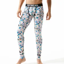Winter thermal underwear men long johns pants cotton printed thermo underwear sexy pouch mens leggings tight sleep bottoms pant