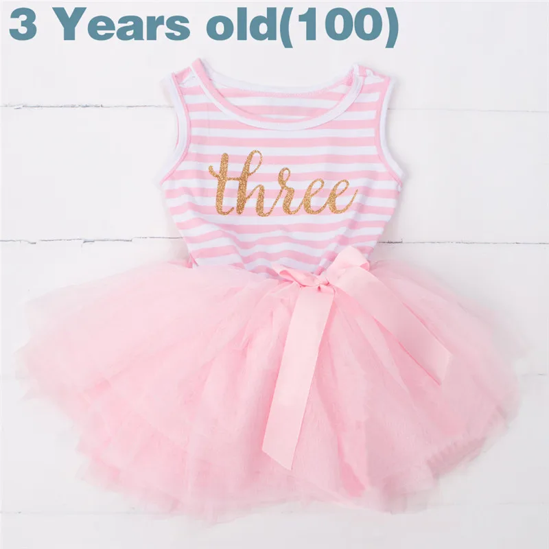Платье принцессы для маленьких девочек, платье на первый день рождения Повседневная одежда От 1 до 3 лет на день рождения Детские Платья для малышей комплект одежды: полосатая летняя одежда - Цвет: 3rd Pink