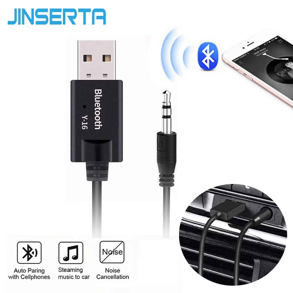 

JINSERTA Bluetooth V4.2 Receiver Adapters Hands free Car Kit 3.5mm Jack AUX Audio Dongle for PC Headset Auto Cars Speaker
