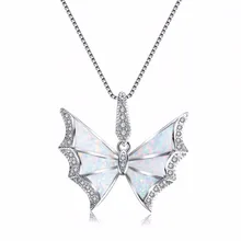 Роскошный Кристалл 925 стерлингового серебра синий опал бабочка кулон ожерелья Колье Ожерелья