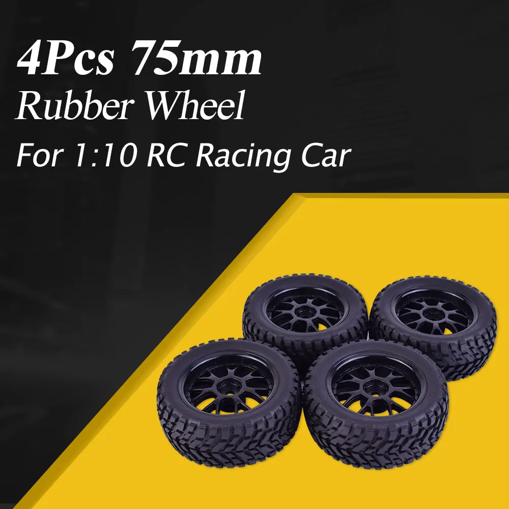 

4Pcs 75mm Universal Rubber Rally Climbing Car Off-road Wheel Rim and Tires Hex For HSP HPI 1:10 RC Racing Car Accessories