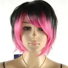 Модный Косплей черный и розовый цвет смесь короткий прямой женский парик AAAAAAAA