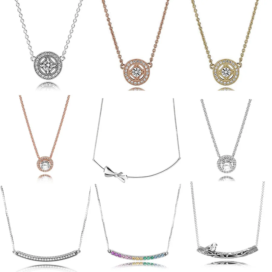

Rose Gold Allure Collier Brilliant Bow Rainbow Arcs Of Love Necklace For Women Gift Pandora Jewelry 925 Sterling Silver Necklace