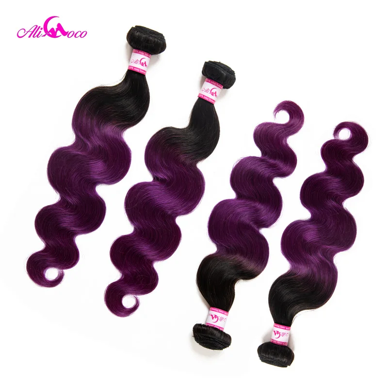 Ali Coco объемная волна бразильские волосы плетение 4 пучки человеческих волос пучки 1B/фиолетовый цвет 8-30 дюймов пучки волос Remy двойной уток
