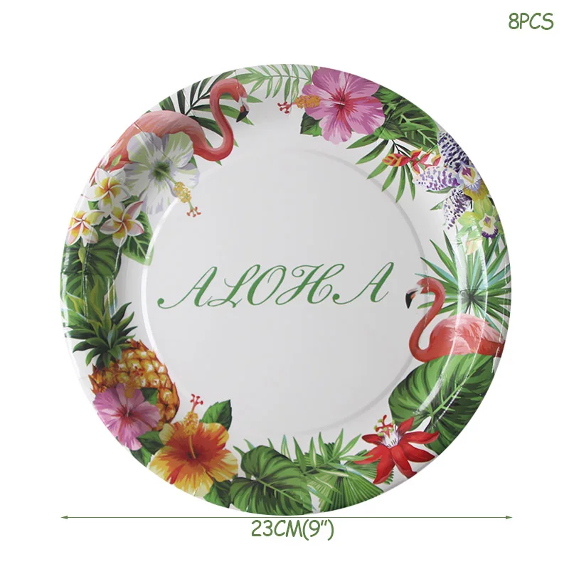 Disposable tableware Summer Tropical Green palm Flamingo Paper plate cup napkin Hawaiian Aloha Luau party supplies Wedding decor - Цвет: 8pcs 9inch plate