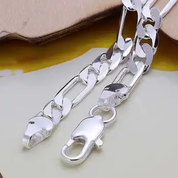 

New silver plated Jewelry Silver plated Cuff Chain Charm 6M flat three a Bracelet Jewelry Bracelet H219