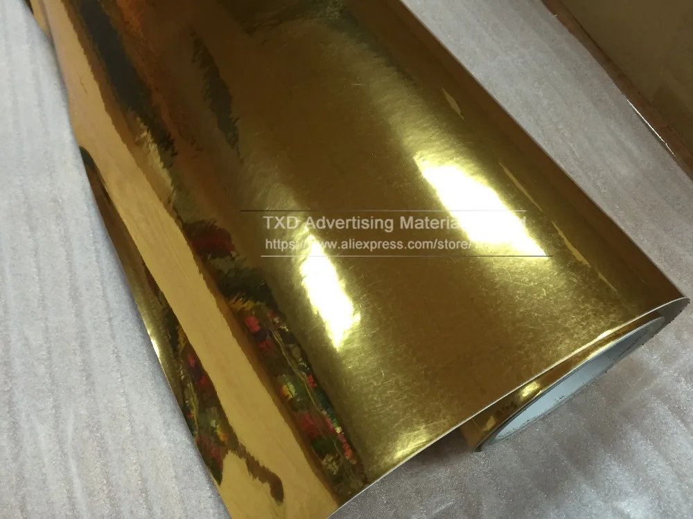 30*200CM/Roll Premium gold Chrome Mirror Vinyl Wrap Sheet Roll Film Car Sticker Chrome mirror gold sticker for car