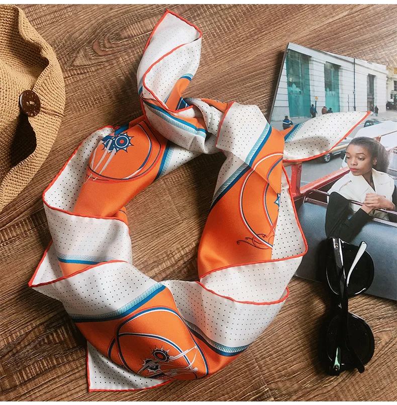 Оранжевый шарф для женщин, 14 момме, шарф из чистого шелка, брендовый дизайн, 90*90 см, женские шали, шарфы