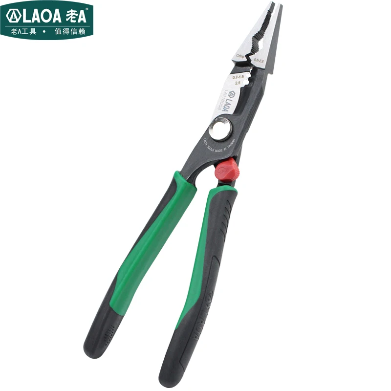 LAOA 8inch Electrician Pliers Cr-Mo Crimping Tools Nippers Cable Wire Stripper Long Nose Pliers with Shear Function