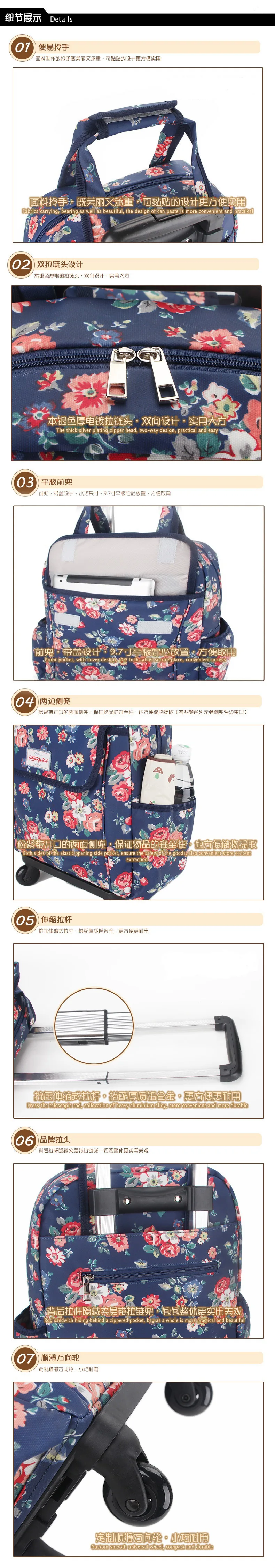 Women Travel Trolley Bags travel Backpack with wheel Rolling luggage trolley backpack waterproof Oxford Rolling Baggage Suitcase