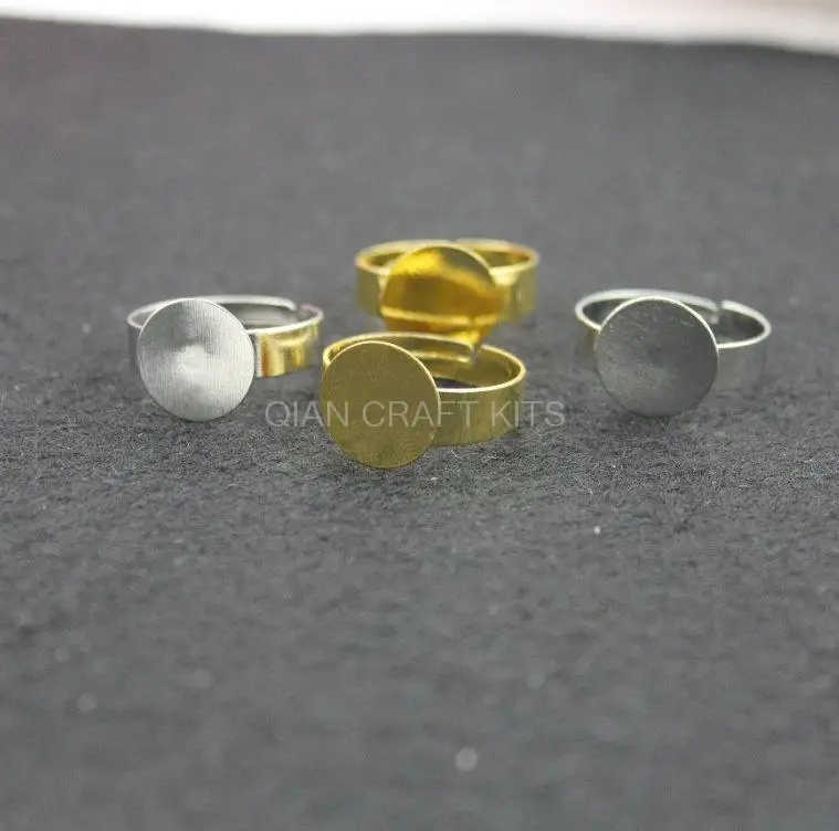 250pcs-Silver Tone Gold Mixed Ring Base 18mm Adjustable Adult Size with 12mm Round Pad nickle free | Украшения и аксессуары