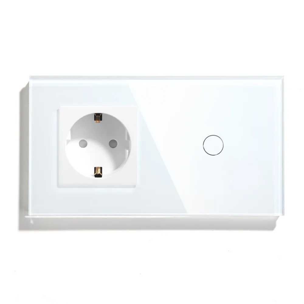 BSEED 16A Touch Switch 1 Gang /2Gang/3Gang 1 Way and EU Standard Socket with Black,White,Gold Crystal Glass Panel Smart Switch
