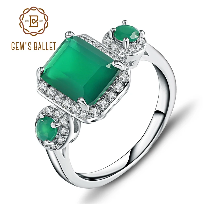 Gem's Ballet 2.28Ct натуральный зеленый агат, натуральный камень, кольца для дам, 925 пробы Серебряное обручальное кольцо, ювелирные украшения