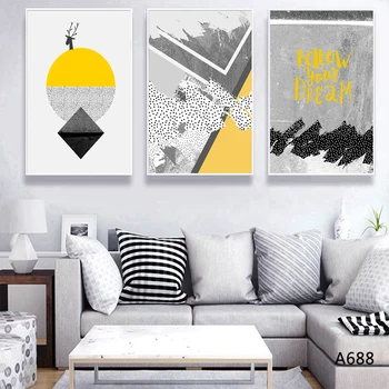 

Canvas Wall Painting Hand-made Simple with Combination Graphics Follow Your Dream Triangular Circular Home Art Decoration