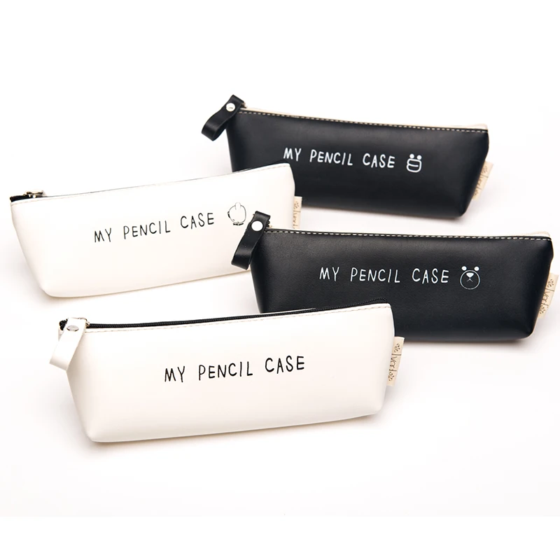 

1Pc/Sell Best Deal Triangle My Pencil Case Classical Black And White Color Waterproof PU Leather Storage Cosmetic PencilBags