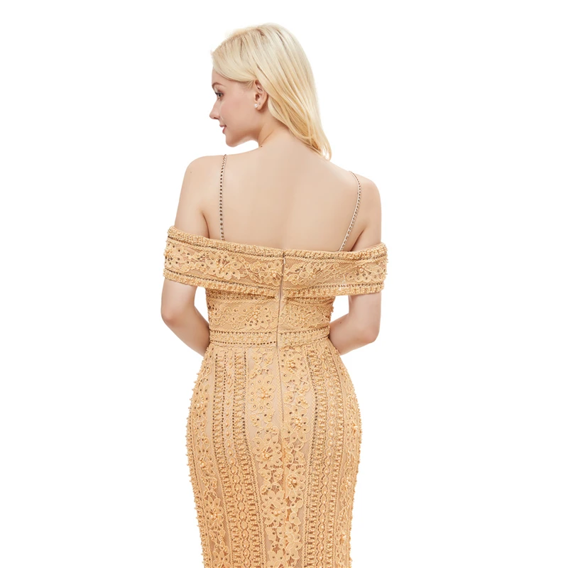Robe de soiree 2018 кружевное вечернее платье длинное Русалка без бретелек жемчужное