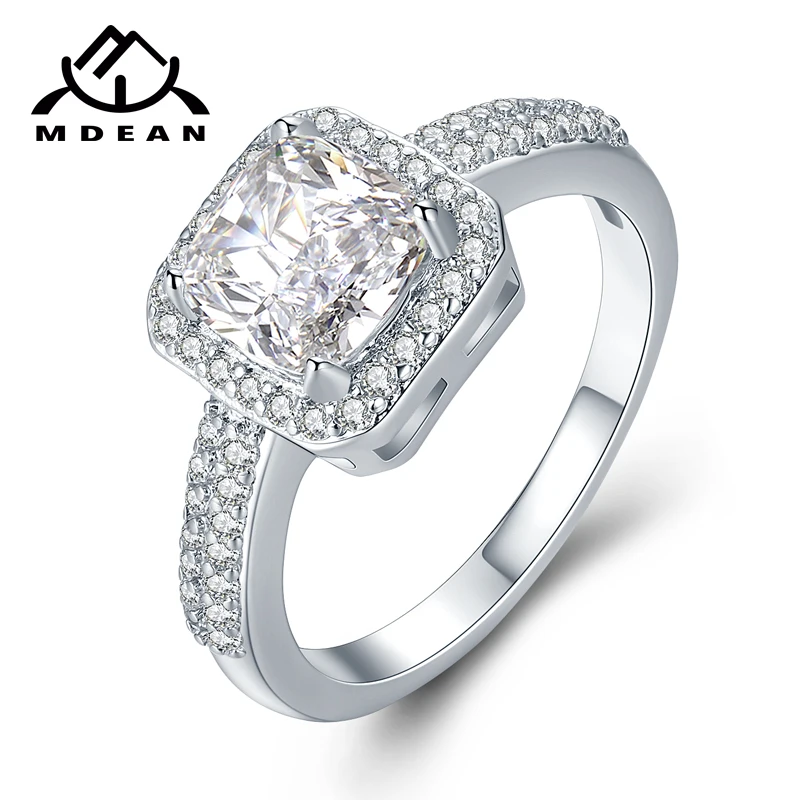 

MDEAN White Gold Color Rings for Women Engagement Wedding Cleaar AAA Zircon Jewelry Bague Bijoux Size 6 7 8 9 H572
