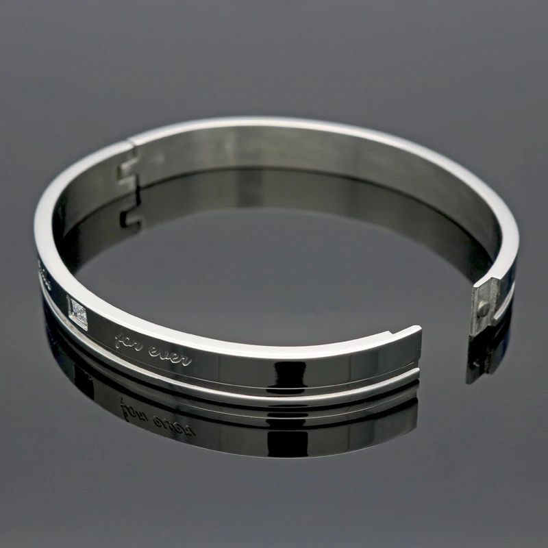Couple Gold Color Designer Stainless Steel Bangles Crystal Cuff Buckle Love Opening Bracelet For Women Jewelry Pulseiras 3