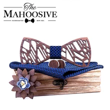 Деревянный дизайн мужской галстук-бабочка синий пятнистый галстук бабочка искусственная кожа галстук-бабочка Брошь деревянная коробка свадебный подарок