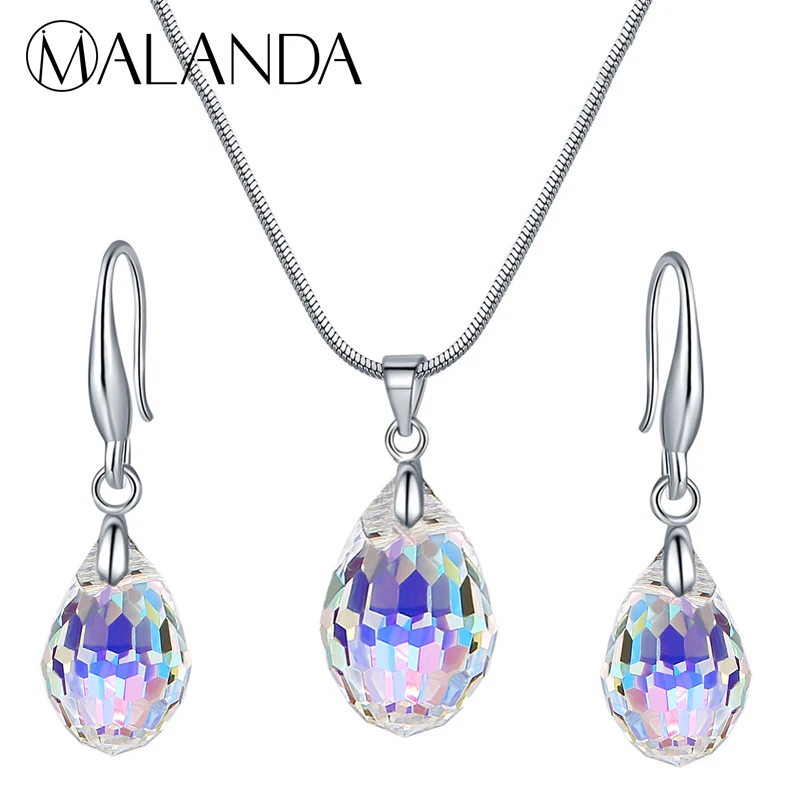 

MALANDA New Fashion Round Crystal From Swarovski Set Necklace Drop Earrings For Women Jewelry Sets Wedding Party Girls Gift