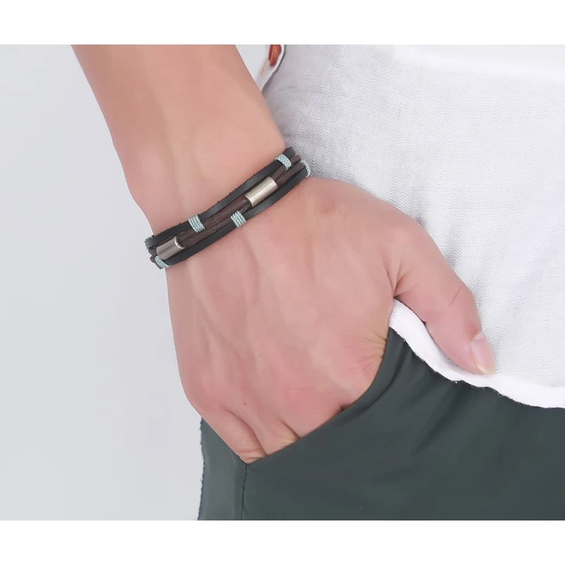 

XUANPAI Vintage Mens Leather Bracelet Wrist Band Braided Rope Chain Bracelets Bangles Multi-layer Male Boy Street Jewelry 8.8