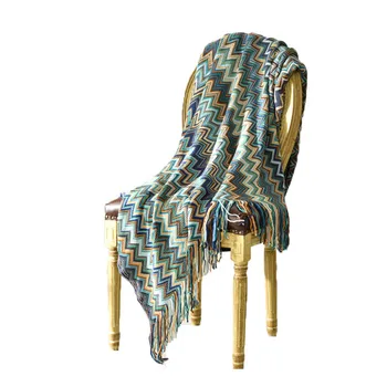 

Bohemia Striped Knitted Blanket Sofa Bed Throw Blanket Tassel Sofa Cover Soft Blankets for Travel Airplane Office 130x150cm