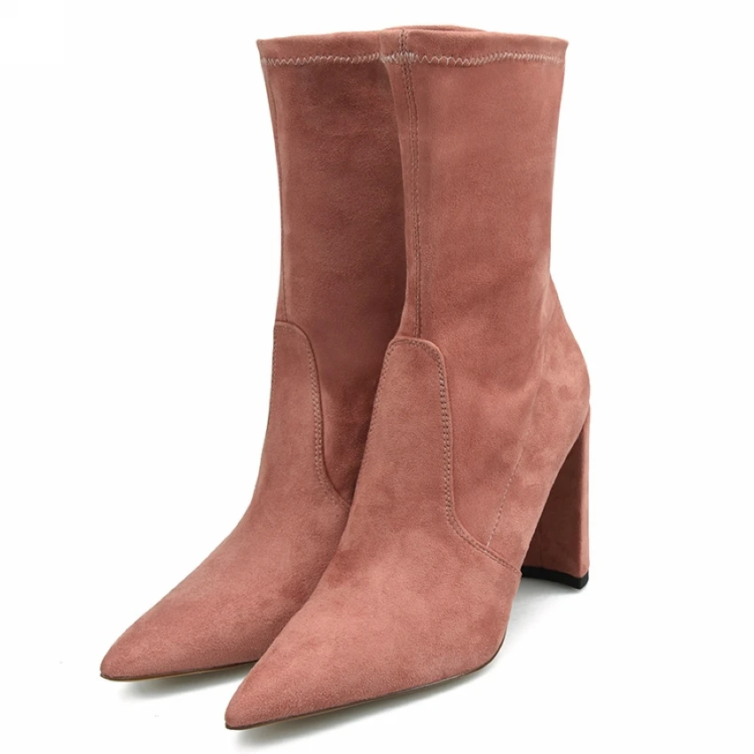 Hiver Black À Talons Bout Femme Pointu Pour Carré Hauts Cheville Pink Gdx8 Beige gdx8 gdx8 Mode Bottes Chaussures Élastique Femmes Chaussettes Talon b7vYgf6y