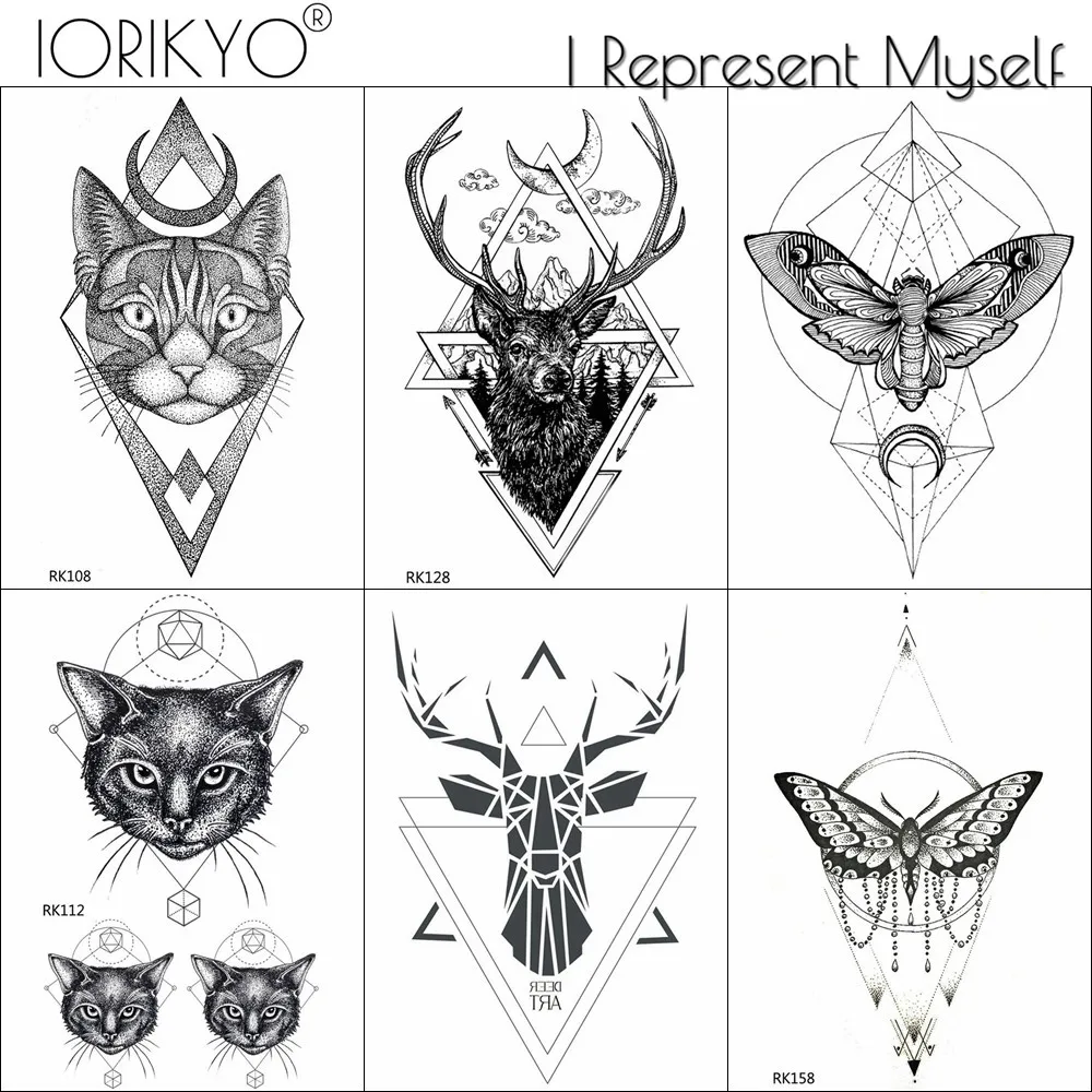 IORIKYO Черный рожок лося дизайн Временные татуировки стикер для женщин тело моли