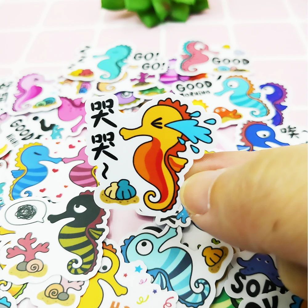 

20/40pcs Cartoon Colorful Cute Hippocampus Diary Stickers Scrapbook Decoration PVC Stationery Stickers Random Not Repeat