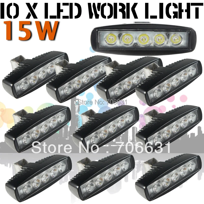 

THTMH 10pcs 15W Black LED Off road Slim Spot Work Light Pencil beam Hight power Light Lamp 12V 24V for car Truck 4WD 4X4
