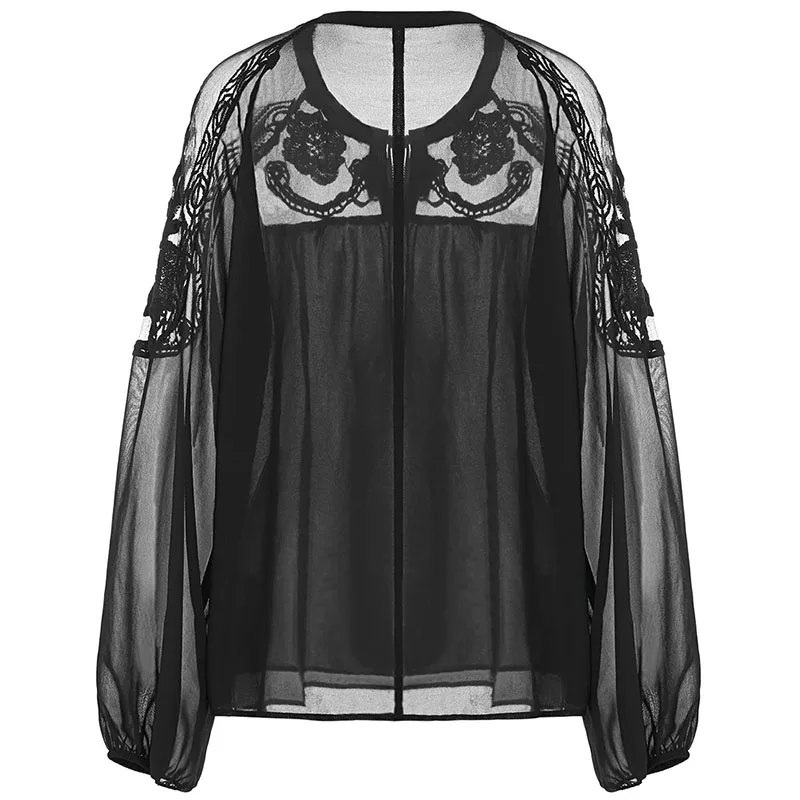 PlusMiss Plus Size 5XL-L Sexy Black Mesh Lace Blouse Women Clothing Big Size Lantern Sleeve Vintage Retro Boho Loose Tops 2018