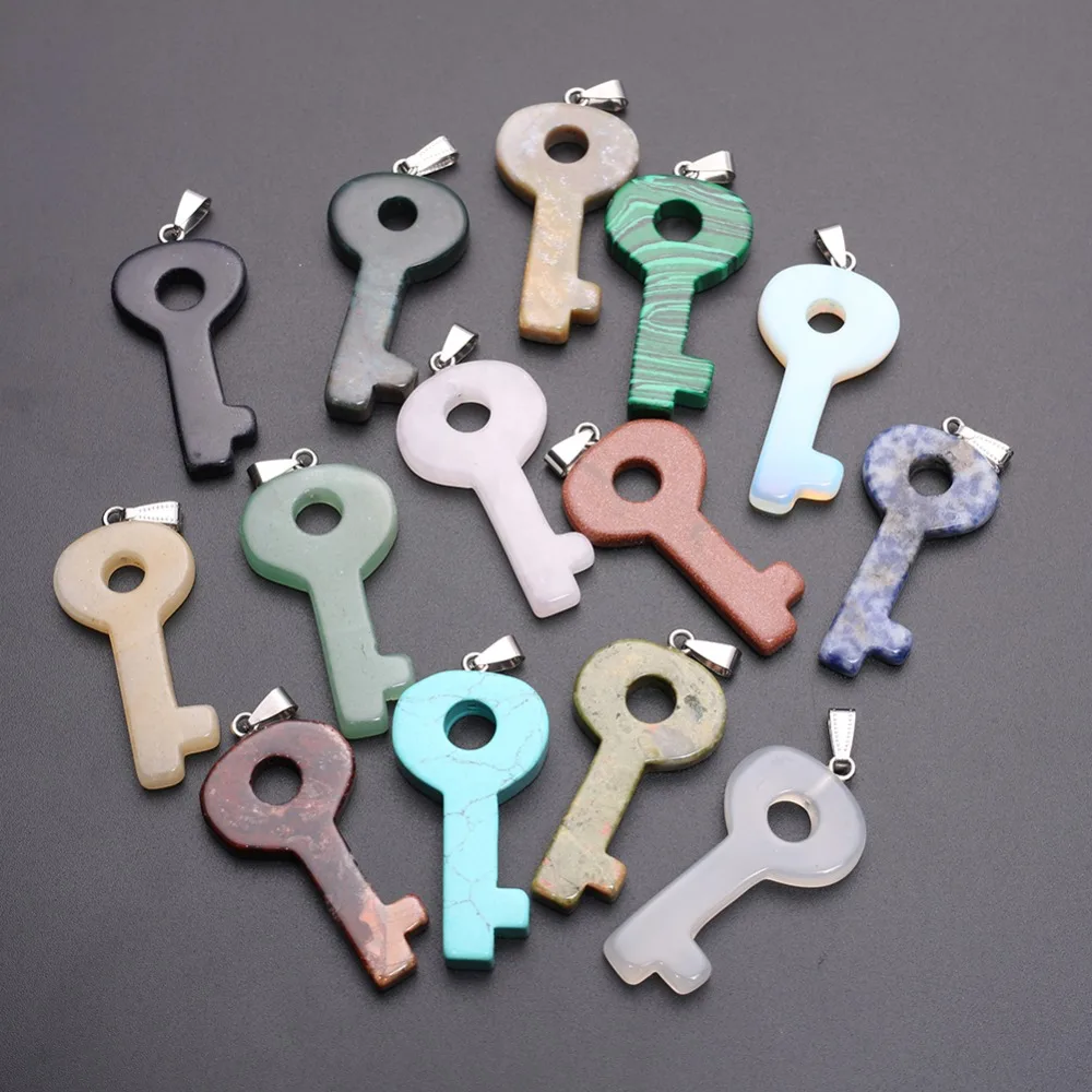 

Wholesale 24pcs/lot new fashion Assotred natural stone Cheery Quartz mixed key shape pendants for jewelry making free shipping