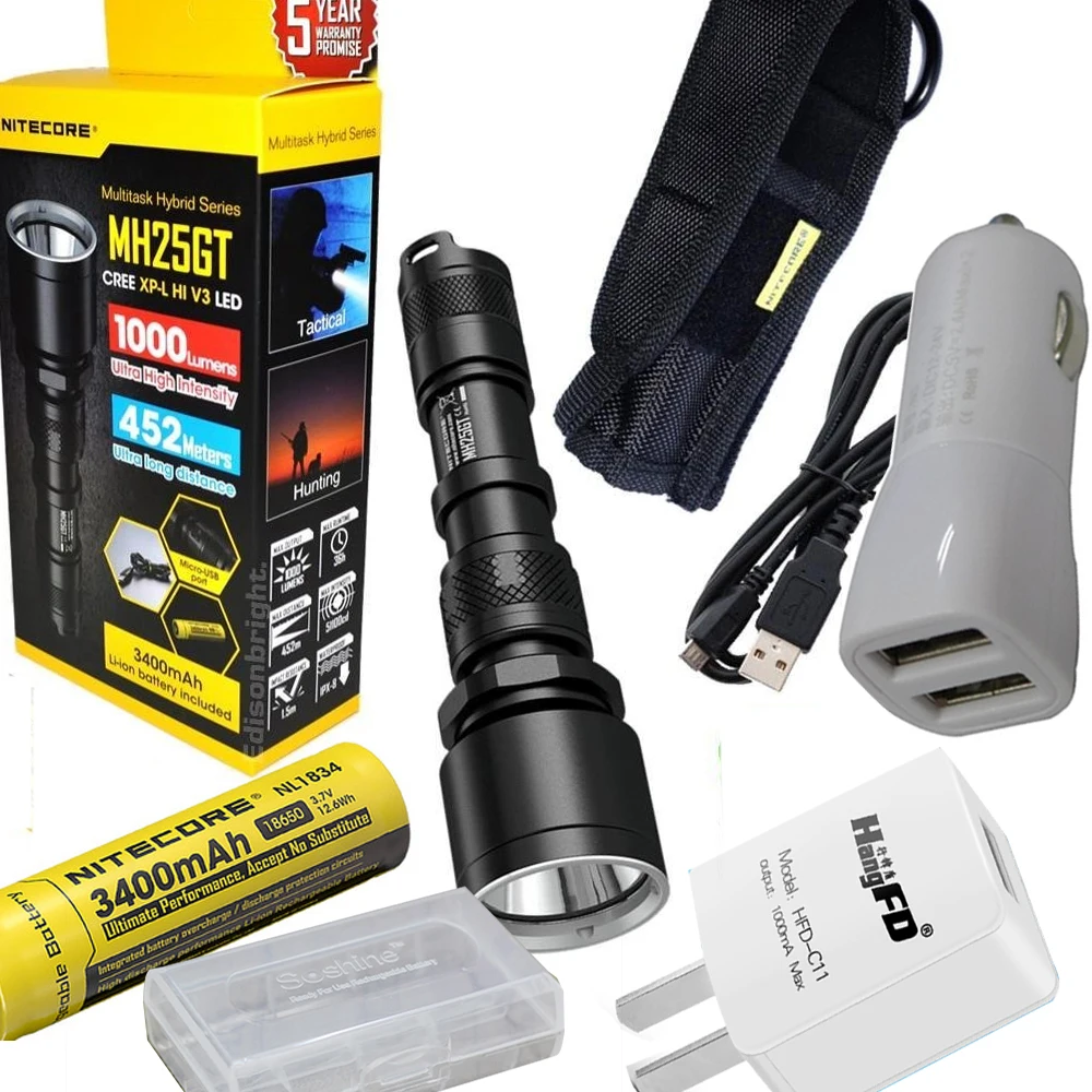 

NITECORE MH25GT Rechargeable Flashlight XP-L HI V3 LED max. 1000LM beam distance 452 meters torch + battery + car charger +case