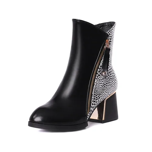 Модные ботильоны; Туфли-лодочки на толстом каблуке; Ботинки martin в английском стиле; женская обувь с острым носком; sapatos mulheres conforto - Цвет: black