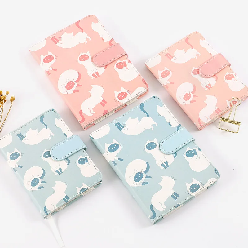 

Fashion Cartoon Notepads Cute Cat Hobo Journal Notebooks Student Planner Notepad Korean Soft Leather Stationery Button Notepad