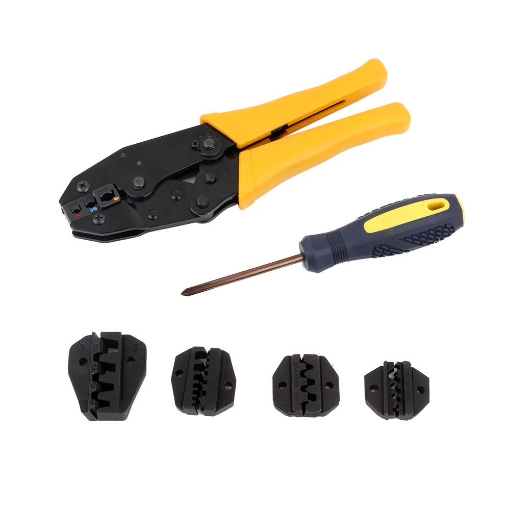 

Crimping Tool Kit Terminal Ratchet Plier Crimper Interchangeable Die Set Insulated Cable Wire Hand Tool All in One Pack with Bag