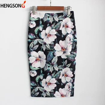 

Women Skirts Summer Print Flowers Pencil Skirt Casual Skirts Knee-Length Plus Size Faldas Mujer Moda Jupe Femme