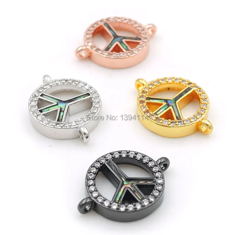 

17*13*3mm Micro Pave Clear CZ Abalone Shell Peace Symbol Connector Fit For Women As DIY Bracelets Accessory