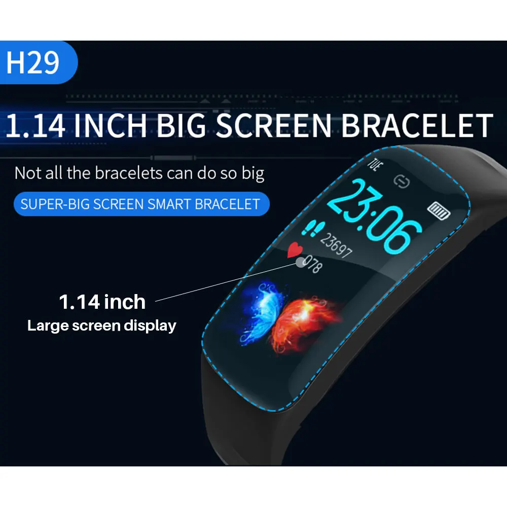Смарт браслет H29 с дисплеем 1 14 дюйма фитнес трекер IP67 водонепроницаемый смарт