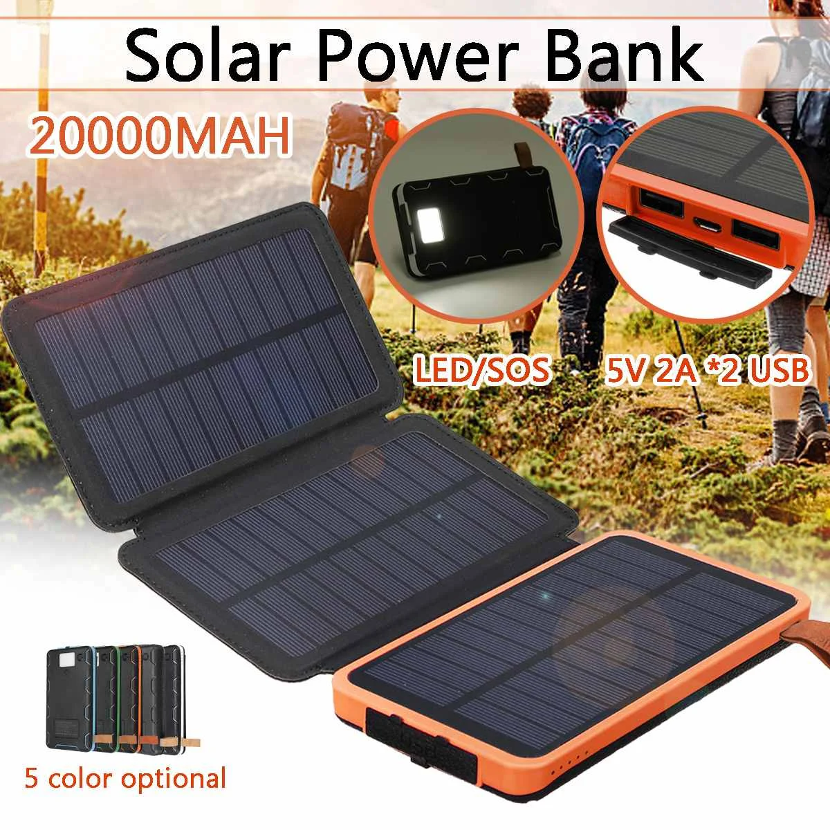 20000 мАч Солнечная Панель Солнечное зарядное устройство 5 Вт 5 В/2 а складная солнечная панель зарядное устройство двойной USB Мобильный портативный внешний аккумулятор быстрая зарядка Панель